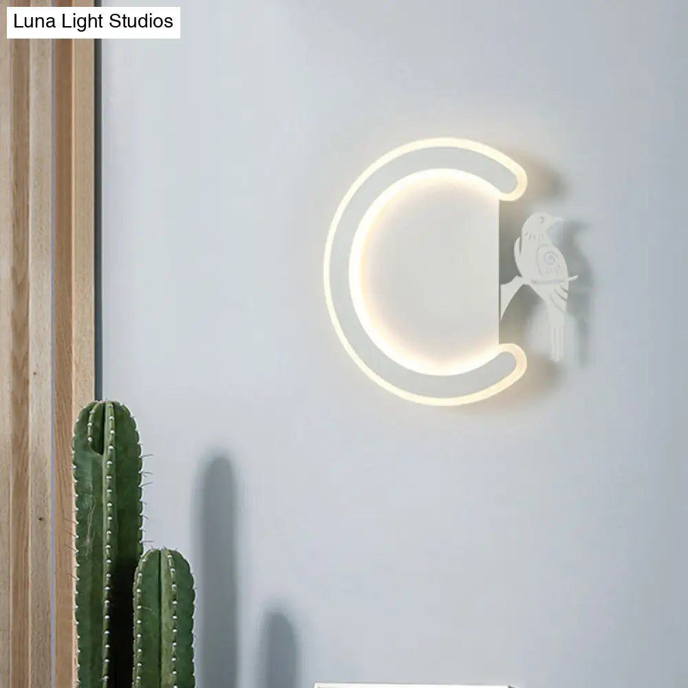 Contemporary Acrylic C-Shape Wall Sconce Light With Bird Design Led Lamp In Warm/White