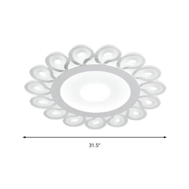 Contemporary Acrylic Circular Ceiling Light With Drop Pattern Led Flush Mount For Living Room White