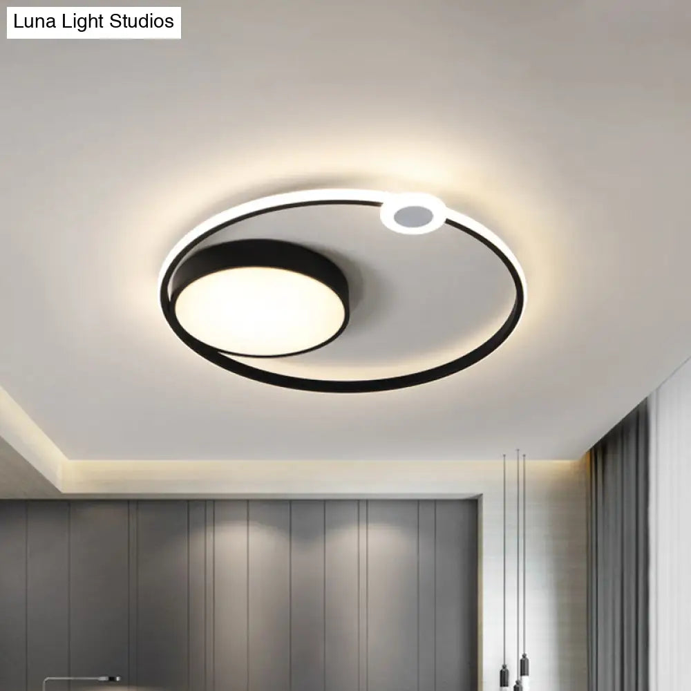 Contemporary Acrylic Flush Mount Ceiling Light - Black Led Fixture (16’/23.5’ Width) Warm/White