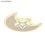 Contemporary Acrylic Flush Mount Ceiling Light With Crescent And Star Design - White Led Lighting