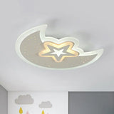 Contemporary Acrylic Flush Mount Ceiling Light With Crescent And Star Design - White Led Lighting