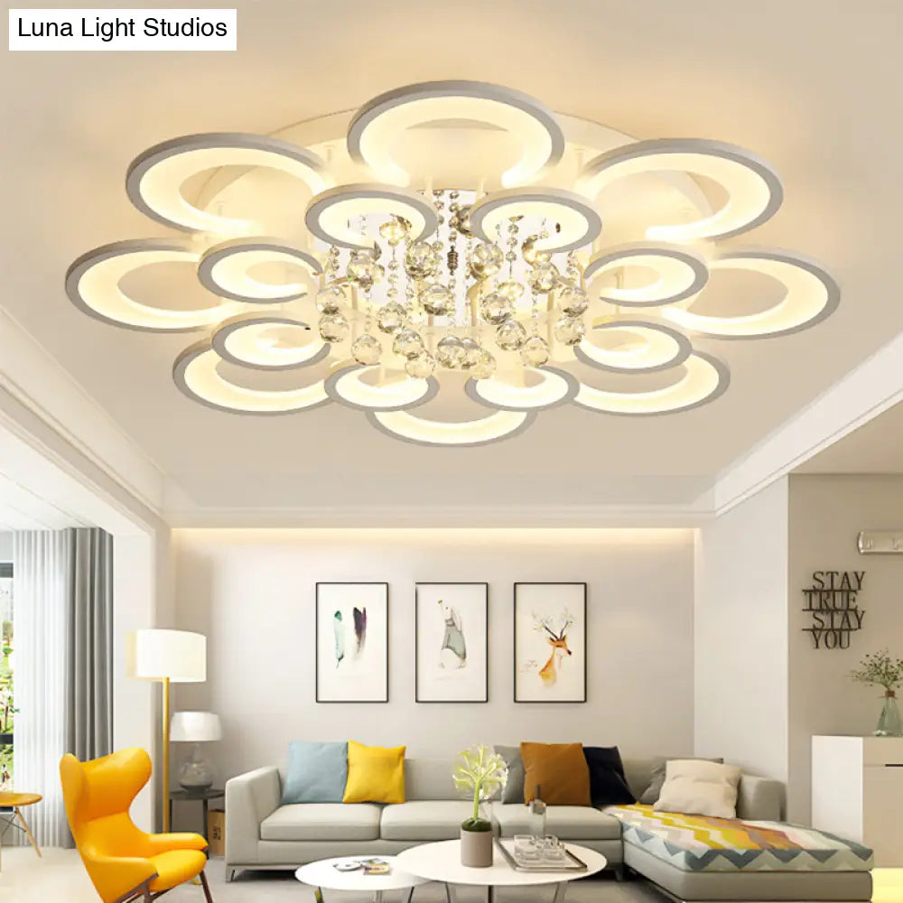 Contemporary Acrylic Flush Mount Ceiling Light With Crystal Drop - Multi-Layer Circular Design