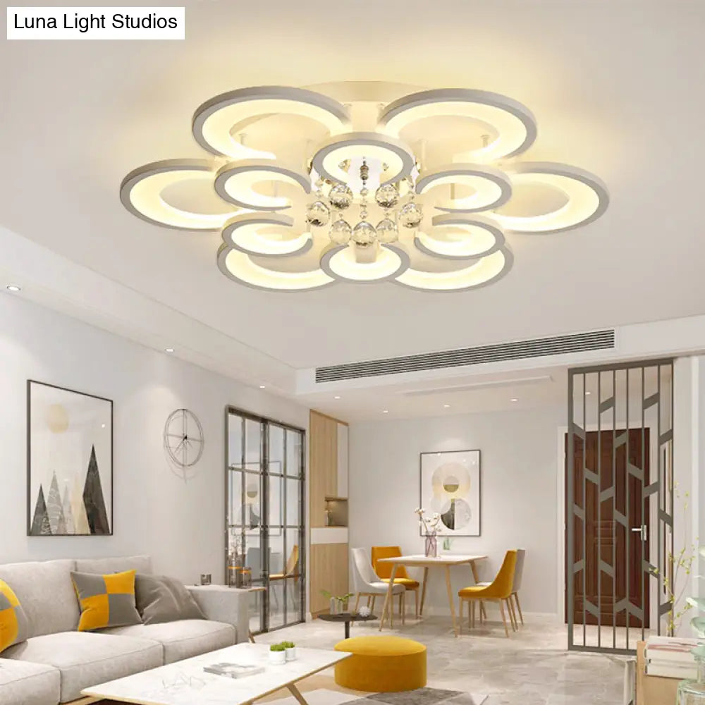 Contemporary Acrylic Flush Mount Ceiling Light With Crystal Drop - Multi-Layer Circular Design