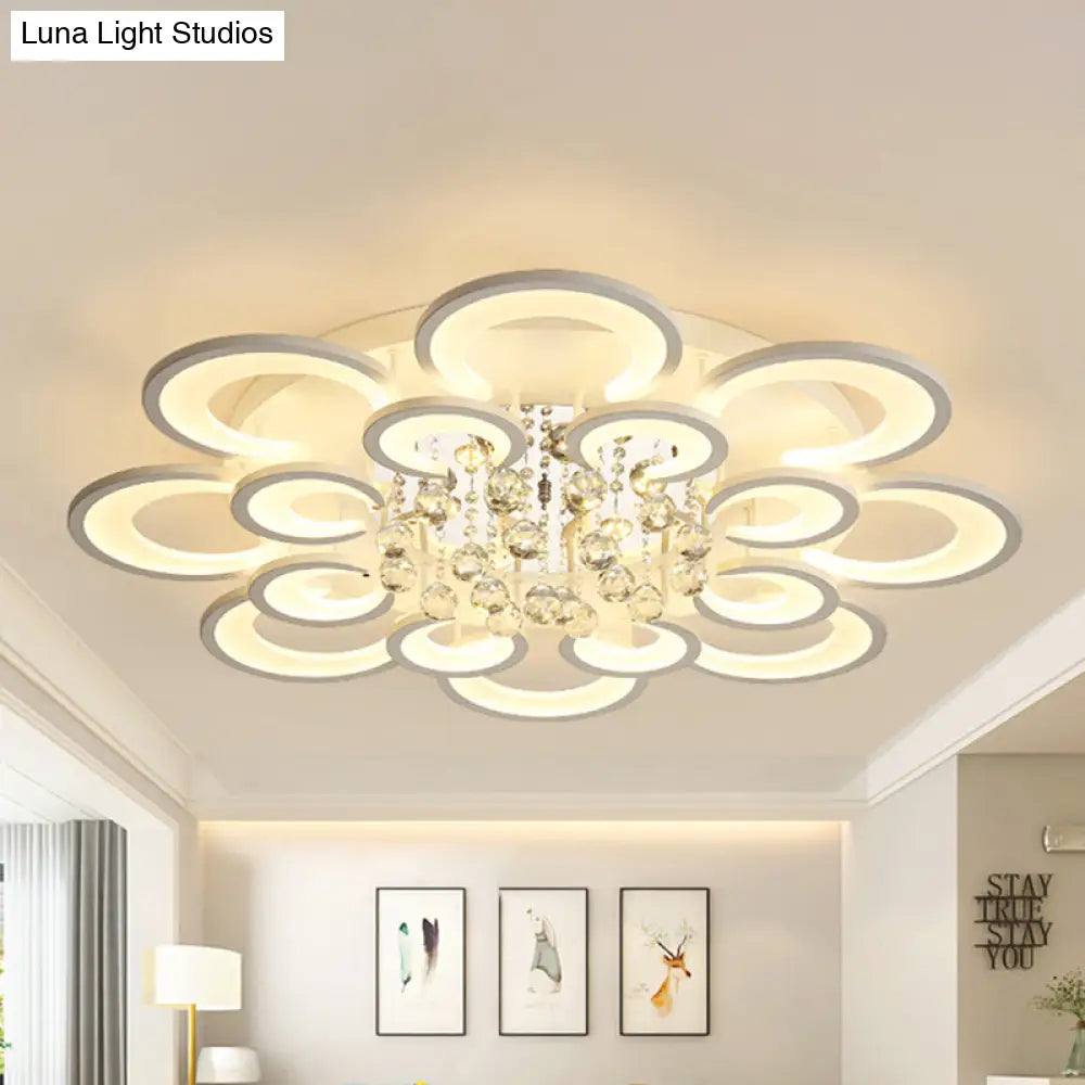 Contemporary Acrylic Flush Mount Ceiling Light With Crystal Drop - Multi-Layer Circular Design