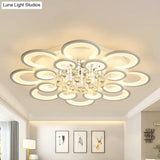 Contemporary Acrylic Flush Mount Ceiling Light With Crystal Drop - Multi-Layer Circular Design