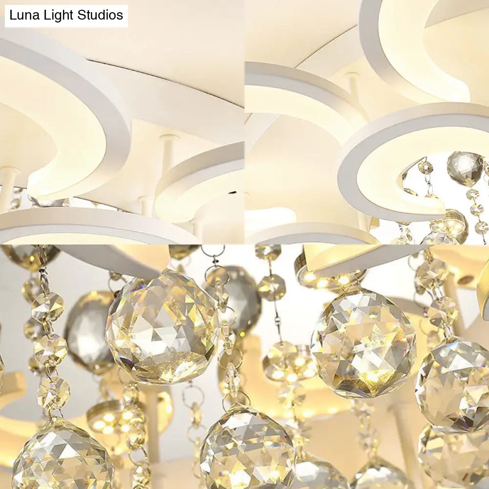 Contemporary Acrylic Flush Mount Ceiling Light With Crystal Drop - Multi-Layer Circular Design
