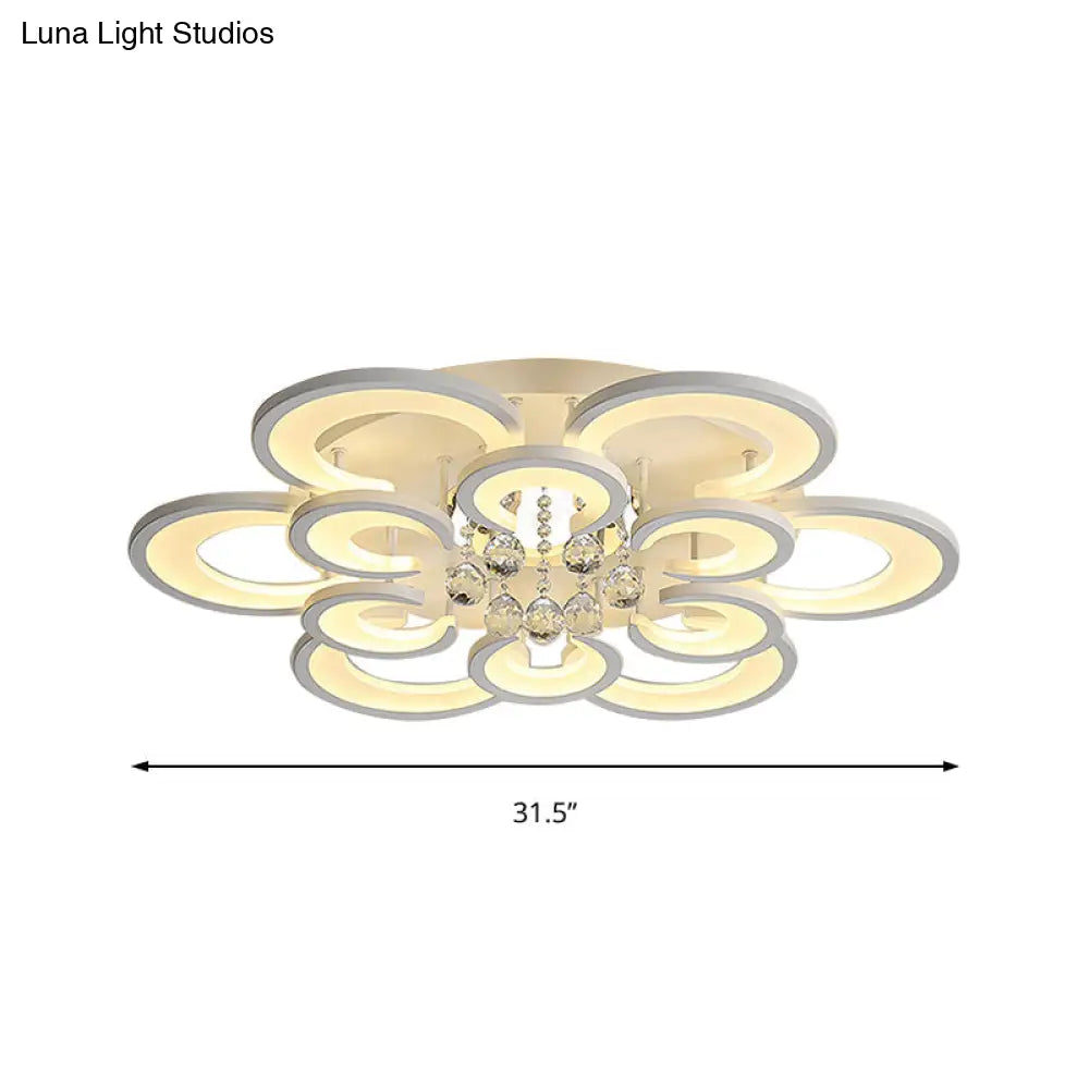 Contemporary Acrylic Flush Mount Ceiling Light With Crystal Drop - Multi-Layer Circular Design