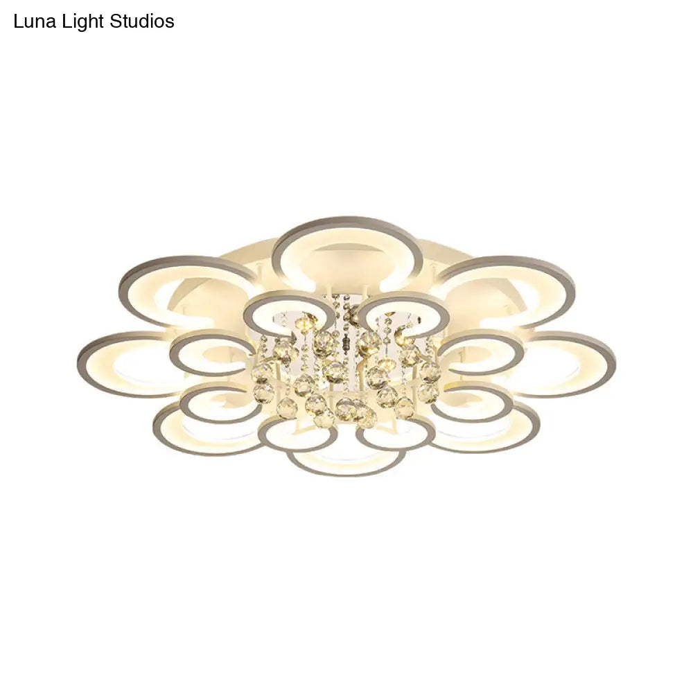 Contemporary Acrylic Flush Mount Ceiling Light With Crystal Drop - Multi-Layer Circular Design
