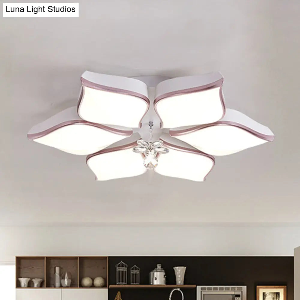 Contemporary Acrylic Flush Mount Led Ceiling Light With Crystal Drop - Flower Design In Warm/3 Color