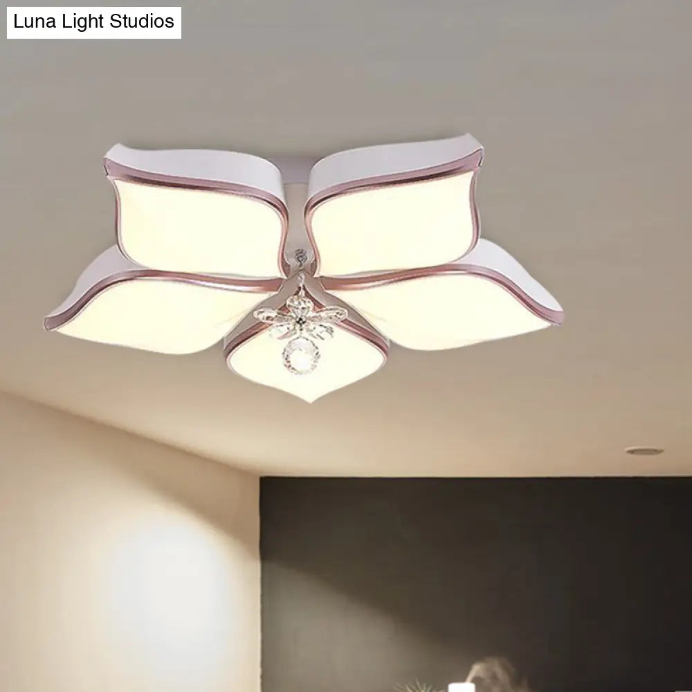 Contemporary Acrylic Flush Mount Led Ceiling Light With Crystal Drop - Flower Design In Warm/3 Color