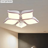 Contemporary Acrylic Flush Mount Led Ceiling Light With Crystal Drop - Flower Design In Warm/3 Color