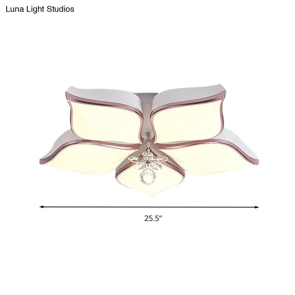 Contemporary Acrylic Flush Mount Led Ceiling Light With Crystal Drop - Flower Design In Warm/3 Color
