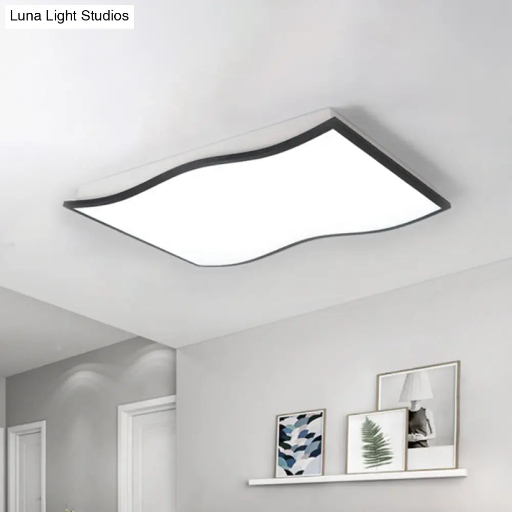 Contemporary Acrylic Flush Mount Light Fixture - Waved Square/Rectangle Led 19.5’/32’ Wide Black