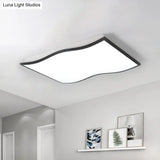 Contemporary Acrylic Flush Mount Light Fixture - Waved Square/Rectangle Led 19.5’/32’ Wide Black