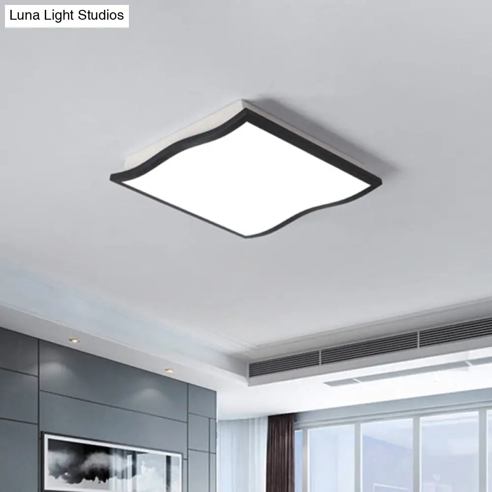 Contemporary Acrylic Flush Mount Light Fixture - Waved Square/Rectangle Led 19.5’/32’ Wide Black