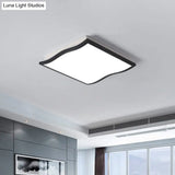 Contemporary Acrylic Flush Mount Light Fixture - Waved Square/Rectangle Led 19.5’/32’ Wide Black