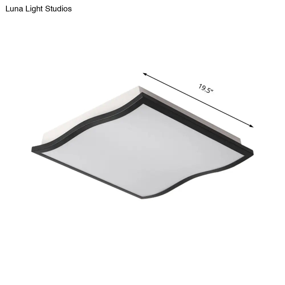 Contemporary Acrylic Flush Mount Light Fixture - Waved Square/Rectangle Led 19.5’/32’ Wide Black