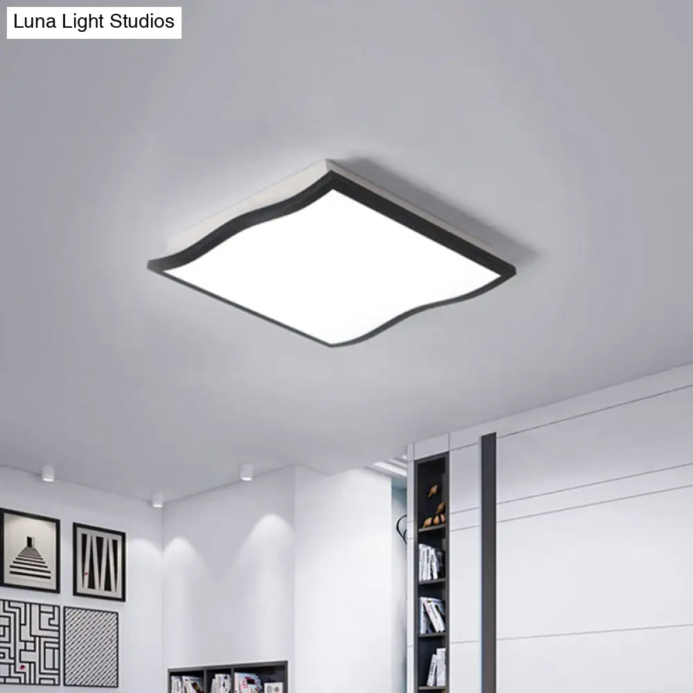 Contemporary Acrylic Flush Mount Light Fixture - Waved Square/Rectangle Led 19.5’/32’ Wide Black