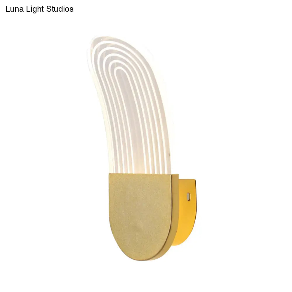 Contemporary Acrylic Led Bedside Wall Lamp: Curved Oval Sconce Light In Black/Gold