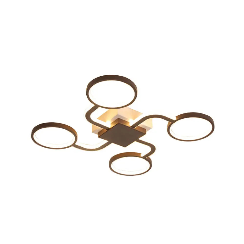 Contemporary Acrylic Led Ceiling Lamp - Flush Mount 4/5-Head Dark Coffee Warm/White Light 19.5/39 W