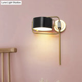 Contemporary Acrylic Led Drum Wall Sconce In Black Finish For Bedroom Lighting