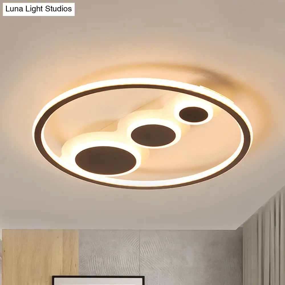 Contemporary Acrylic Led Flush Light - Coffee Round Ceiling Mounted 18.5’/23’ Wide Warm & White