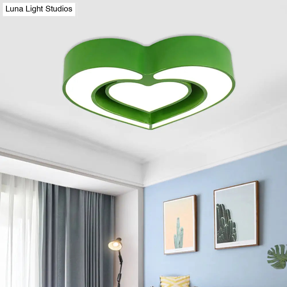 Contemporary Acrylic Led Flush Mount Ceiling Light For Bedroom - Loving Heart Design (Blue/Red/Pink)
