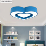 Contemporary Acrylic Led Flush Mount Ceiling Light For Bedroom - Loving Heart Design (Blue/Red/Pink)