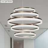 Contemporary Acrylic Round Chandelier Light - 4/5/6-Head Brown Ceiling Pendant In Warm/White/Natural