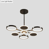 Contemporary Adjustable Loop Metal Chandelier Lamp - Black/Gold 6 Bulbs Led Pendant Light Ideal For