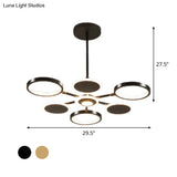Contemporary Adjustable Loop Metal Chandelier Lamp - Black/Gold 6 Bulbs Led Pendant Light Ideal For