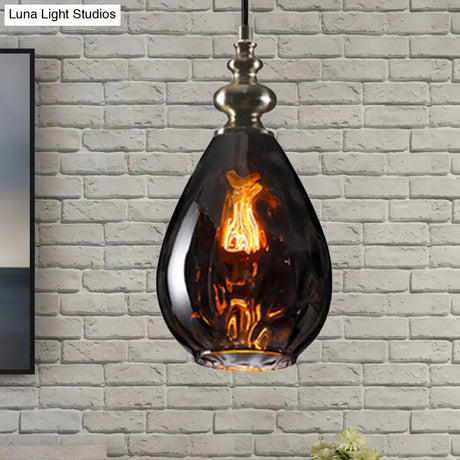 Contemporary Amber/Clear Dimple Glass Water Drop Pendant Lamp - 6/8 Wide 1 Head Bedside Hanging