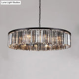 Contemporary Amber/Clear/Smoke Gray Crystal Drum Chandelier Pendant Light With Adjustable Chain -