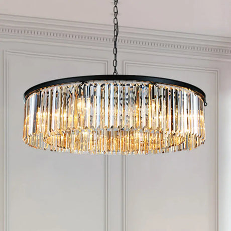 Contemporary Amber/Clear/Smoke Gray Crystal Drum Chandelier Pendant Light With Adjustable Chain -