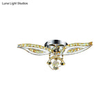 Contemporary Amber Crystal Led Chrome Flushmount - Leaf Bedroom Semi Mount Lighting