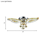 Contemporary Amber Crystal Led Chrome Flushmount - Leaf Bedroom Semi Mount Lighting