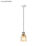 Contemporary Amber Glass Urn Ceiling Light: Stylish 1-Head Pendant For Kitchen Lighting