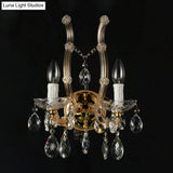 Contemporary Amber Glass Wall Light With Crystal Deco - Gold Finish 2 Lights