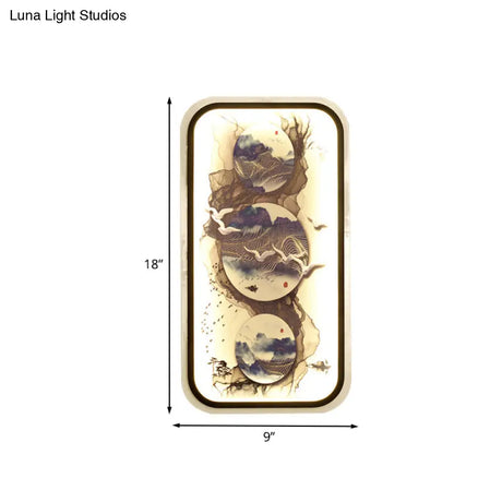 Contemporary Asian Led Wall Lamp Kit: Abstract Painting Mural Light Sconce In Black