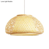 Contemporary Bamboo Bowl Pendant Light Kit - 16/19/23.5 Wide 1 Bulb Wood Hanging Suspension