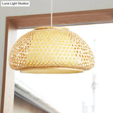 Contemporary Bamboo Bowl Pendant Light Kit - 16/19/23.5 Wide 1 Bulb Wood Hanging Suspension