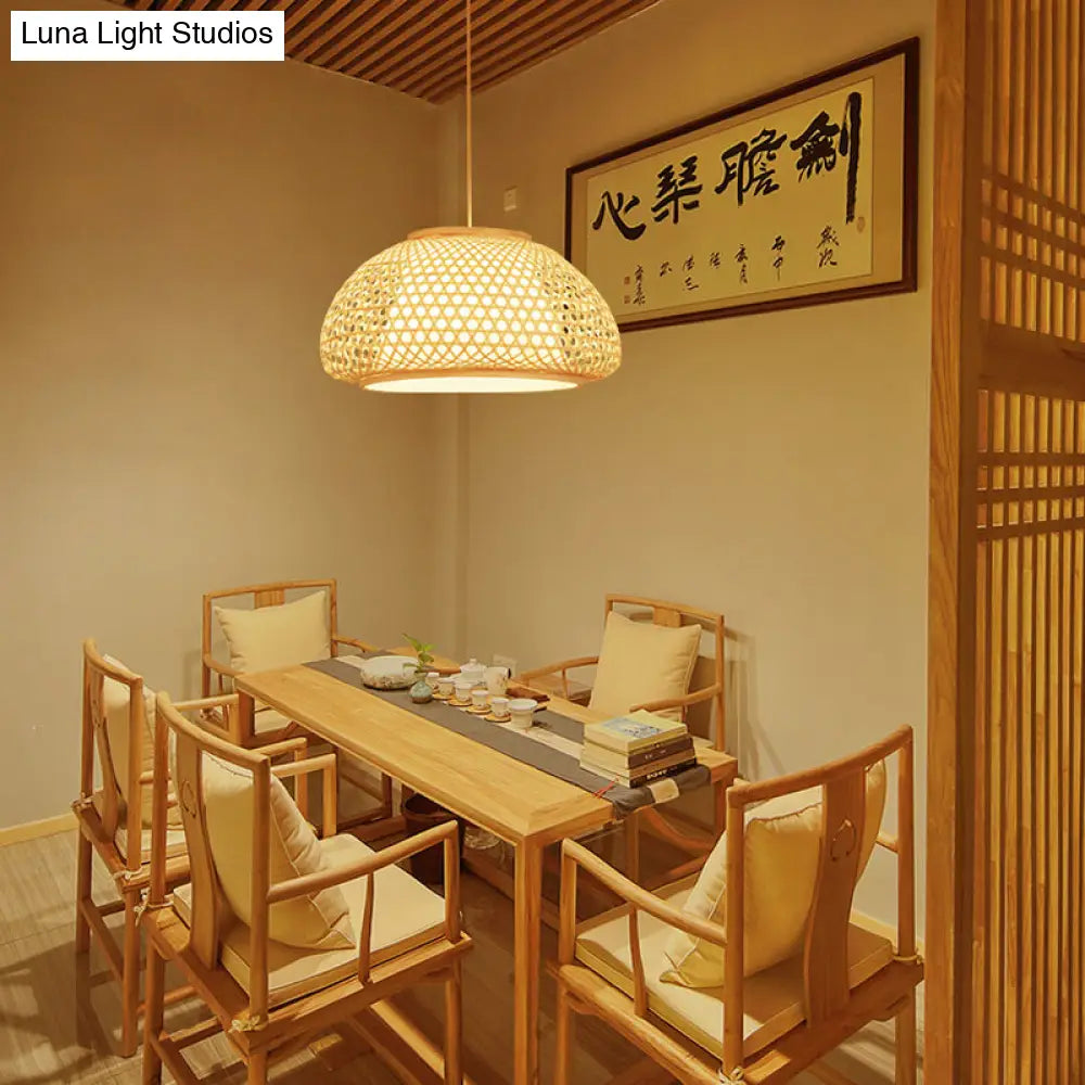 Contemporary Bamboo Bowl Pendant Light Kit - 16/19/23.5 Wide 1 Bulb Wood Hanging Suspension