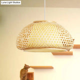 Contemporary Bamboo Bowl Pendant Light Kit - 16/19/23.5 Wide 1 Bulb Wood Hanging Suspension