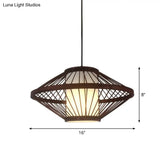 Contemporary Bamboo Cage Hanging Lamp With Coffee Finish And Single Bulb Suspension