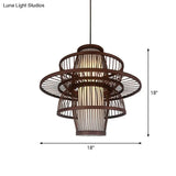 Contemporary Bamboo Cage Hanging Lamp With Coffee Finish And Single Bulb Suspension