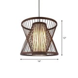 Contemporary Bamboo Cage Hanging Lamp With Coffee Finish And Single Bulb Suspension / Cone