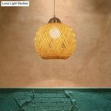 Contemporary Bamboo Globe Pendant Light Kit - Wood Hanging 12/14 Wide