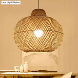 Contemporary Bamboo Globe Pendant Light Kit - Wood Hanging 12/14 Wide