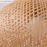 Contemporary Bamboo Globe Pendant Light Kit - Wood Hanging 12/14 Wide