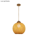 Contemporary Bamboo Globe Pendant Light Kit - Wood Hanging 12/14 Wide